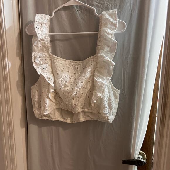 7 for all mankind white eyelet cropped tank top size xl - Picture 5 of 7